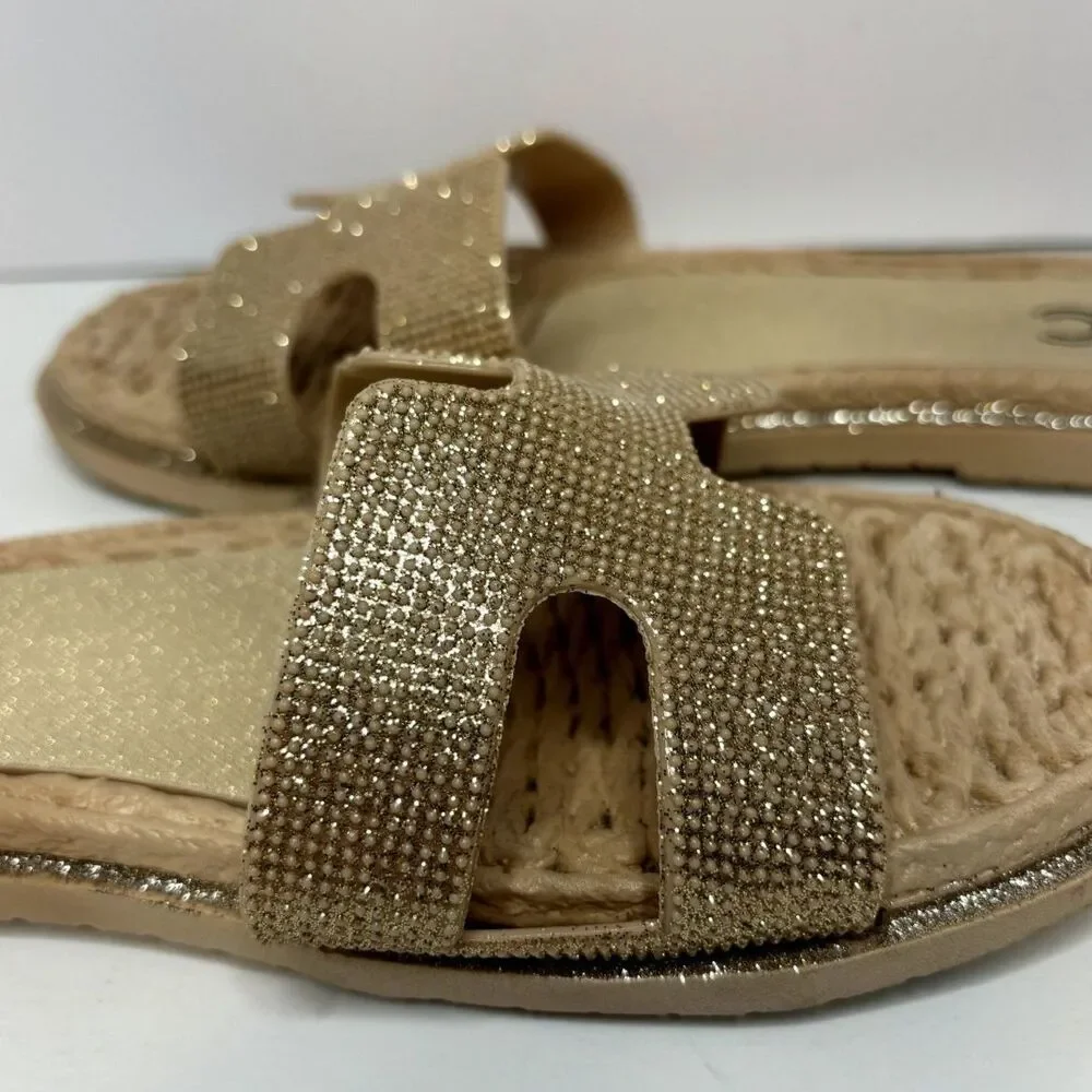 Cindy Claire Studded Jewel Rubber Flat Sandals Slip On Slides Womens Designer - Picture 7 of 9